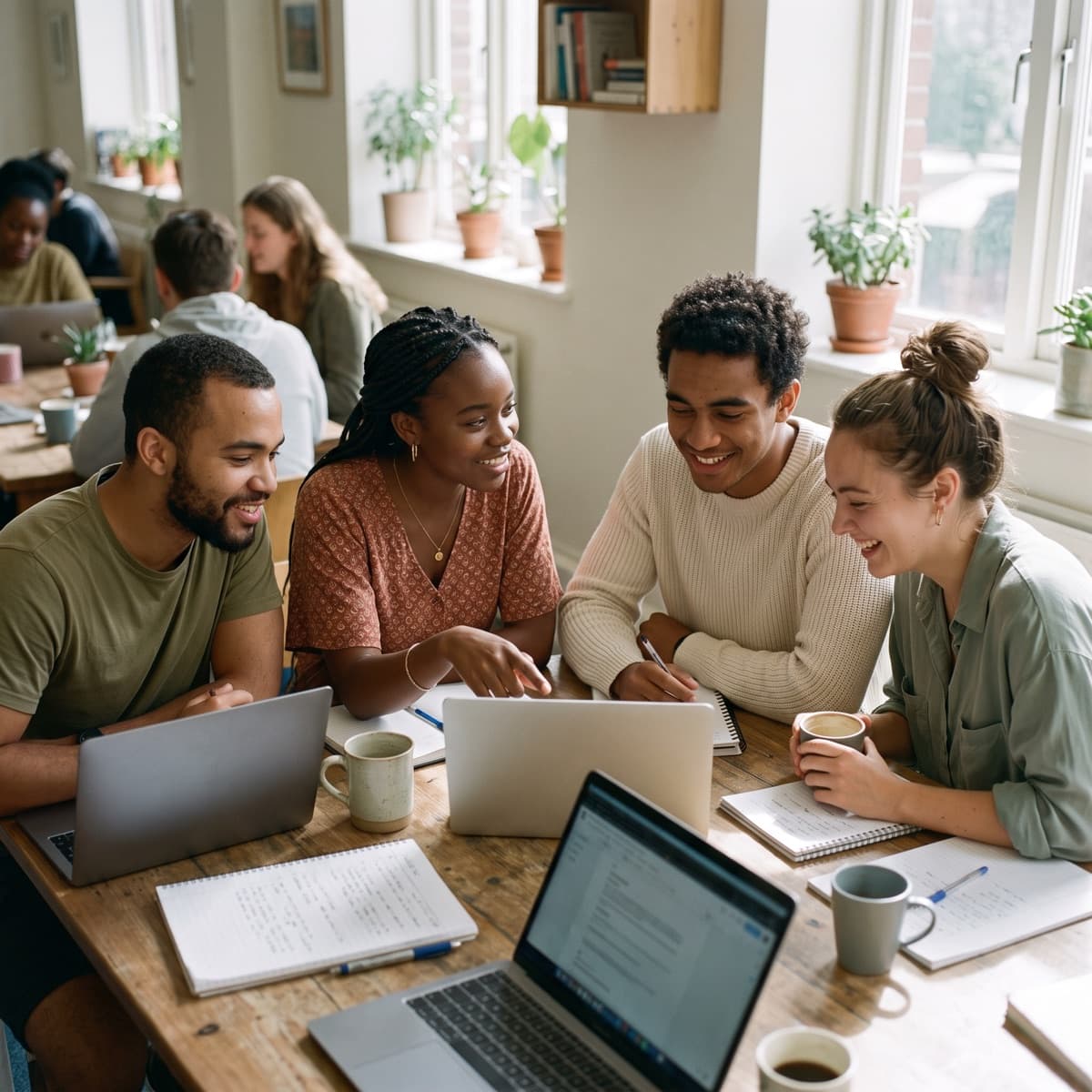 Students working together around a study table